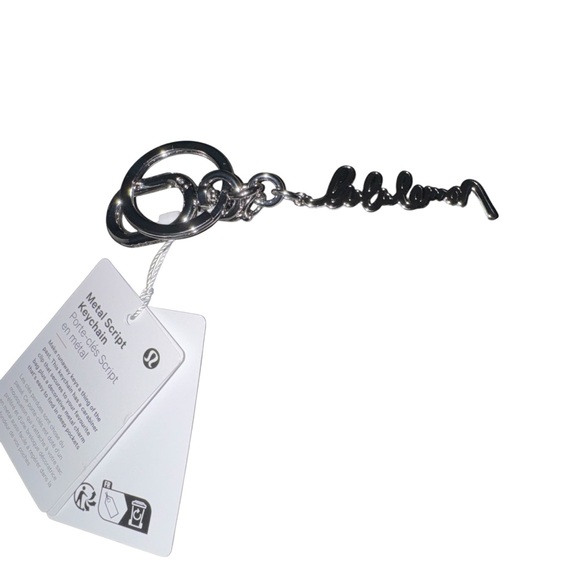 Lululemon Metal Script Keychain Silver Black OS NWT Sold Out - Picture 4 of 4